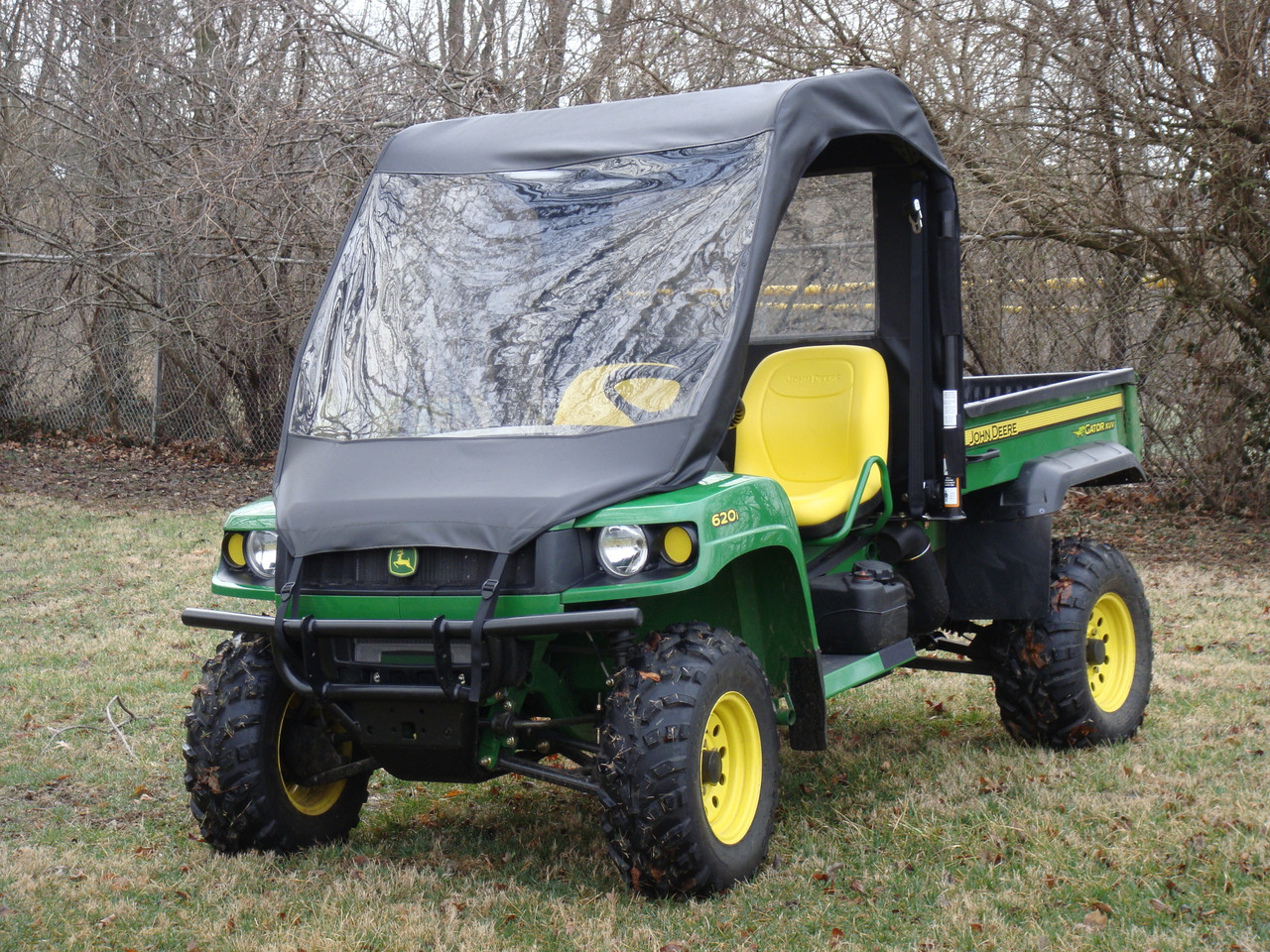 3 Star side x side John Deere HPX/XUV vinyl windshield, top and rear window front angle view