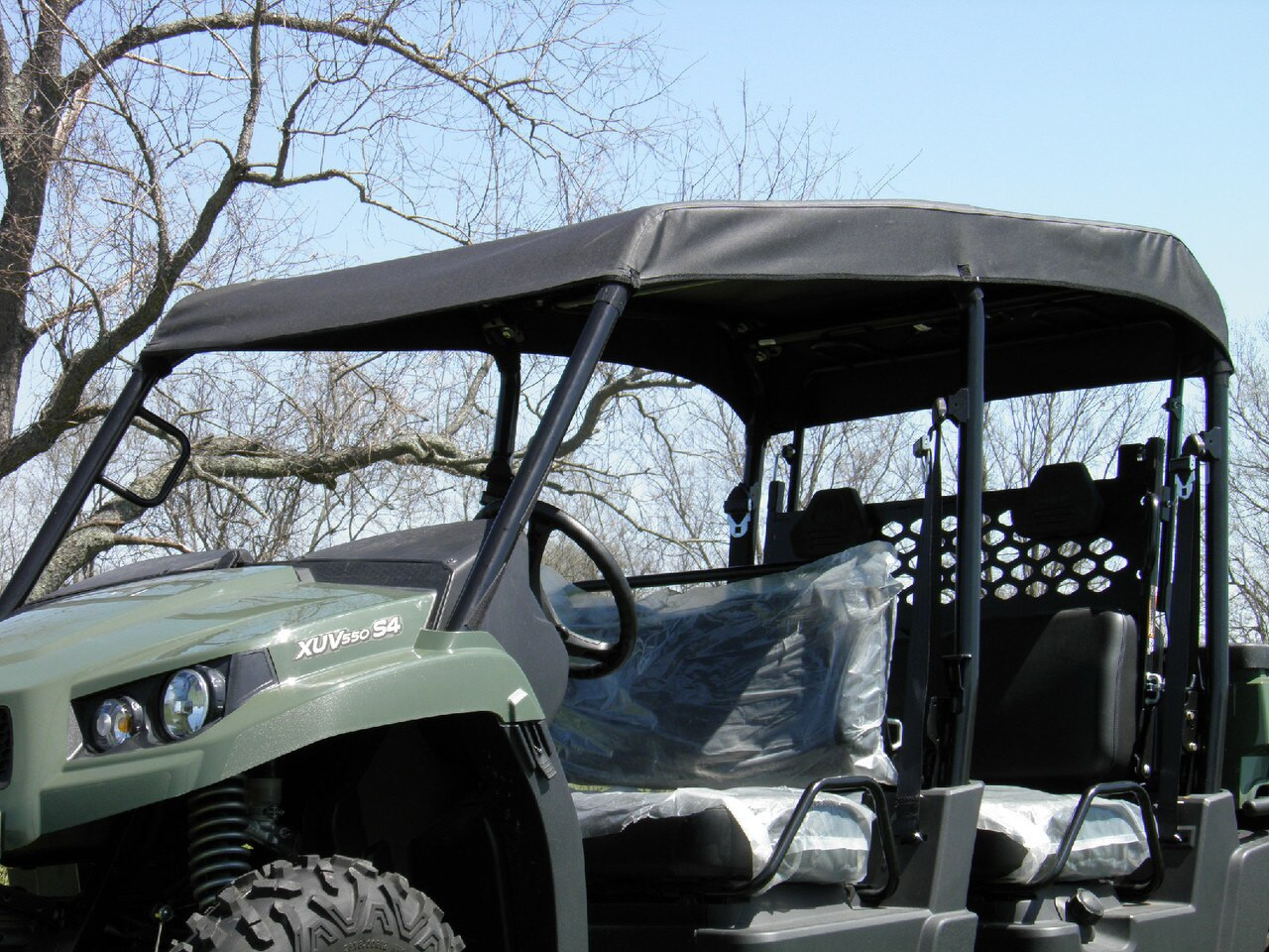 3 Star side x side John Deere Gator UXV 550/560/590 S4 soft top front and side angle view close up