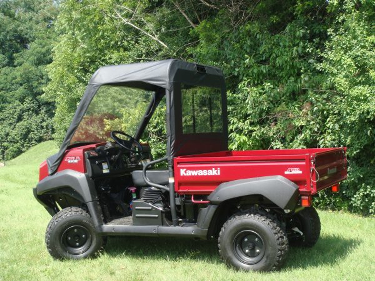 3 Star side x side Kawasaki Mule 4000/4010 vinyl windshield top and rear window side view