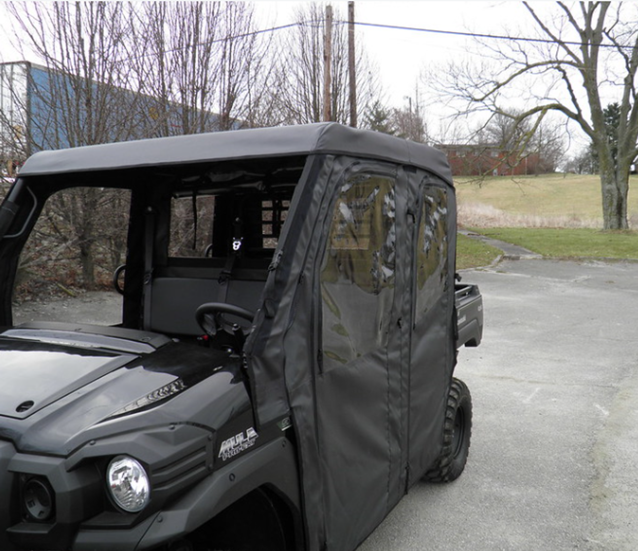 3 Star Kawasaki Mule Pro FXT DXT Full Cab Enclosure for Hard Windshield with Upper Doors Front View