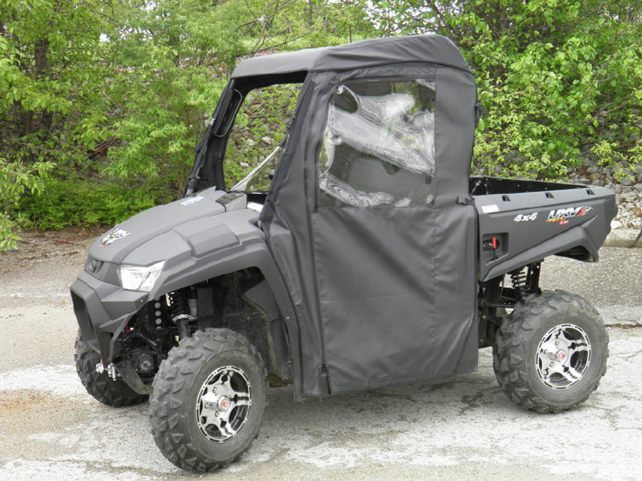 Kymco UXV 450i Full Cab Enclosure for Hard Windshield side angle view