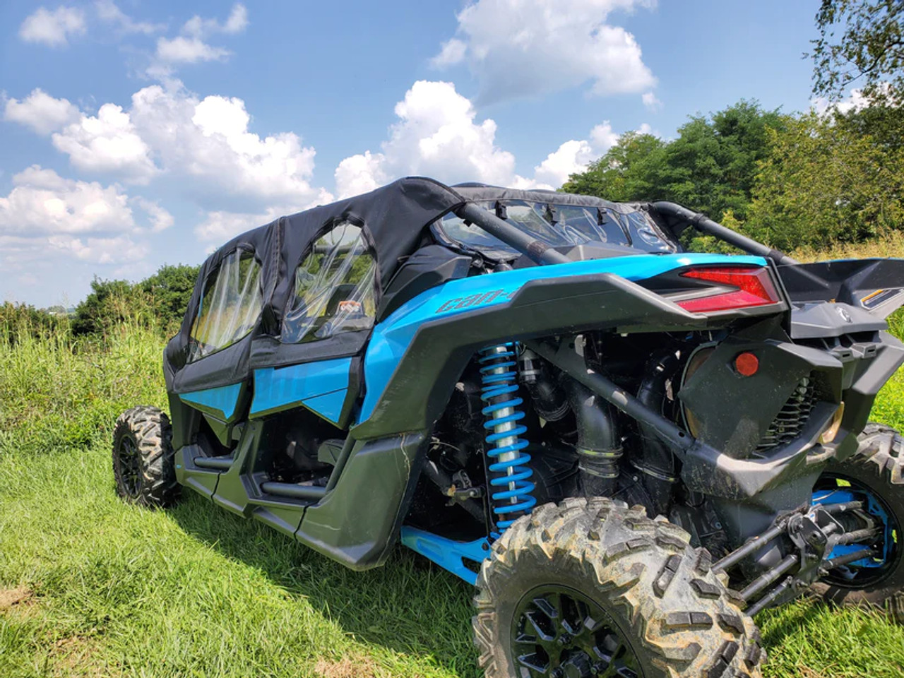 3 Star side x side Can-Am Maverick X3 Max upper doors and rear window side and rear angle view