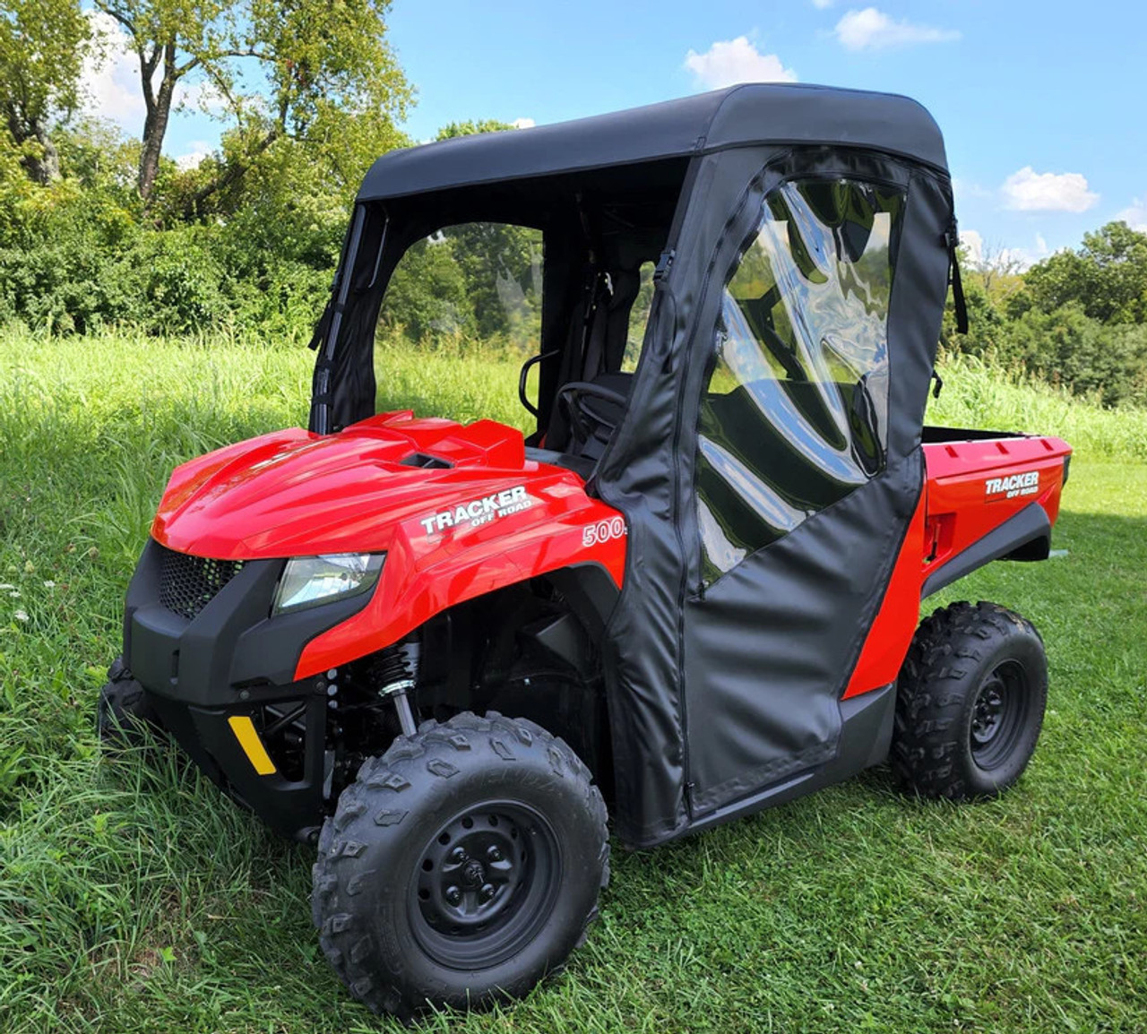 3 Star side x side Arctic Cat Prowler Tracker Off Road 500S doors and rear window front and side angle view