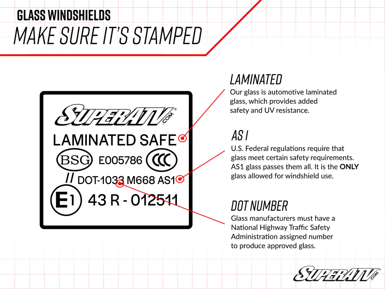 Side X Side UTV Can-Am Defender Glass Windshield w/ Wiper