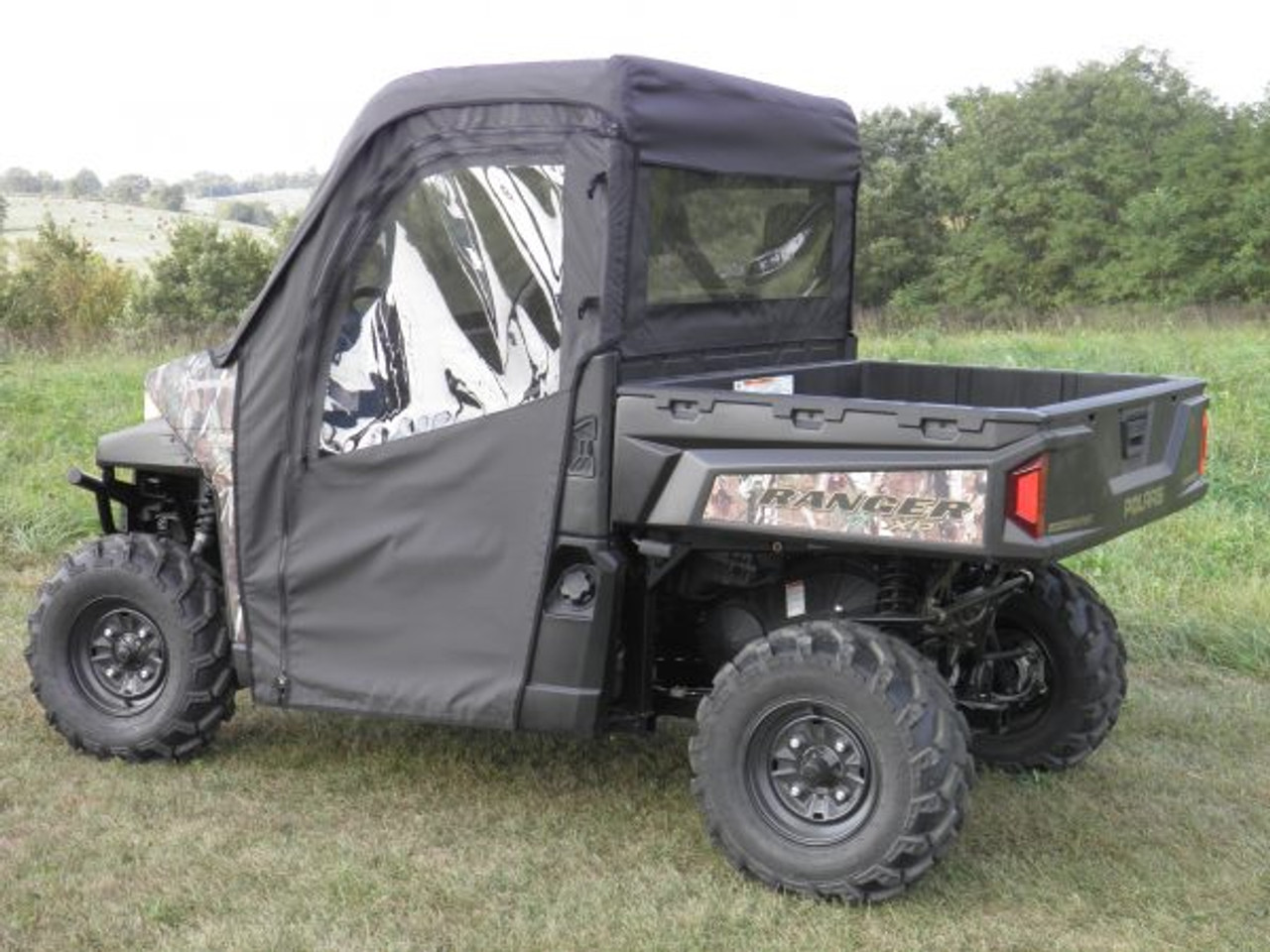 3 Star side x side Polaris Ranger XP900 570 XP570 XP1000 1000 soft full cab enclosure with vinyl windshield rear and side angle view
