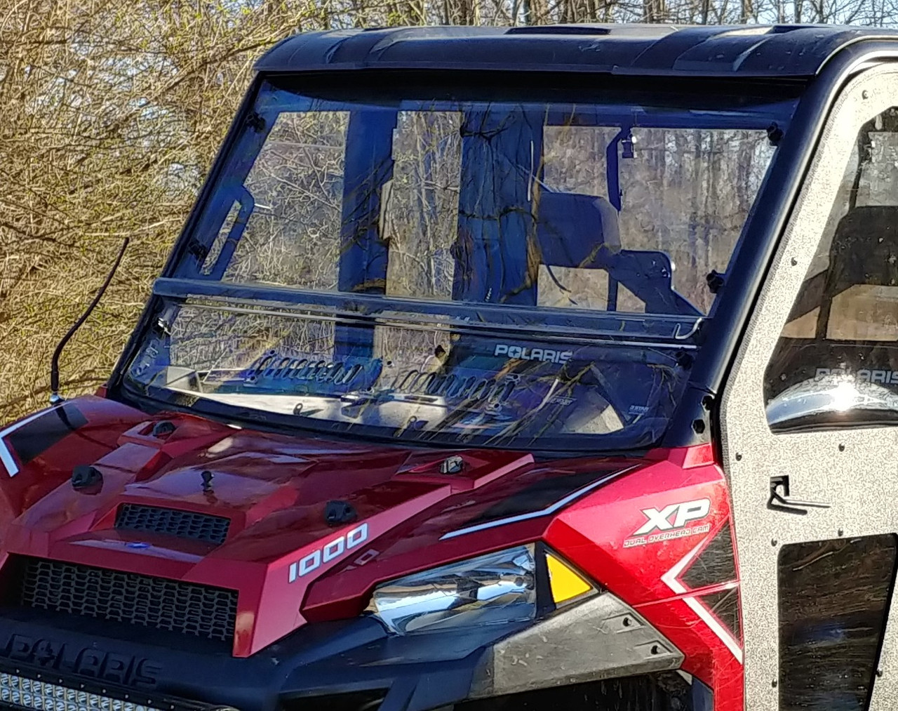 3 Star side x side Polaris Ranger XP900, XP1000, 1000, XP570 Two Piece Windshield front angle view close up