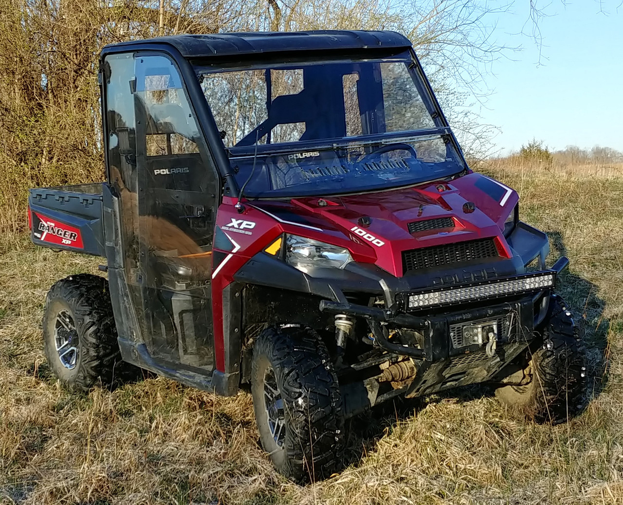 3 Star side x side Polaris Ranger XP900, XP1000, 1000, XP570 Two Piece Windshield front angle view