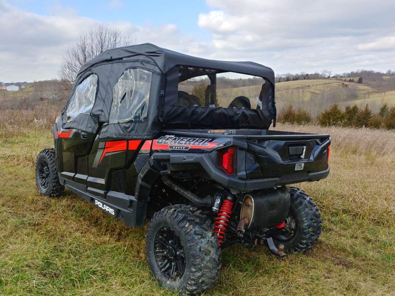 3 Star side x side Polaris General Crew full cab enclosure rear and side angle view