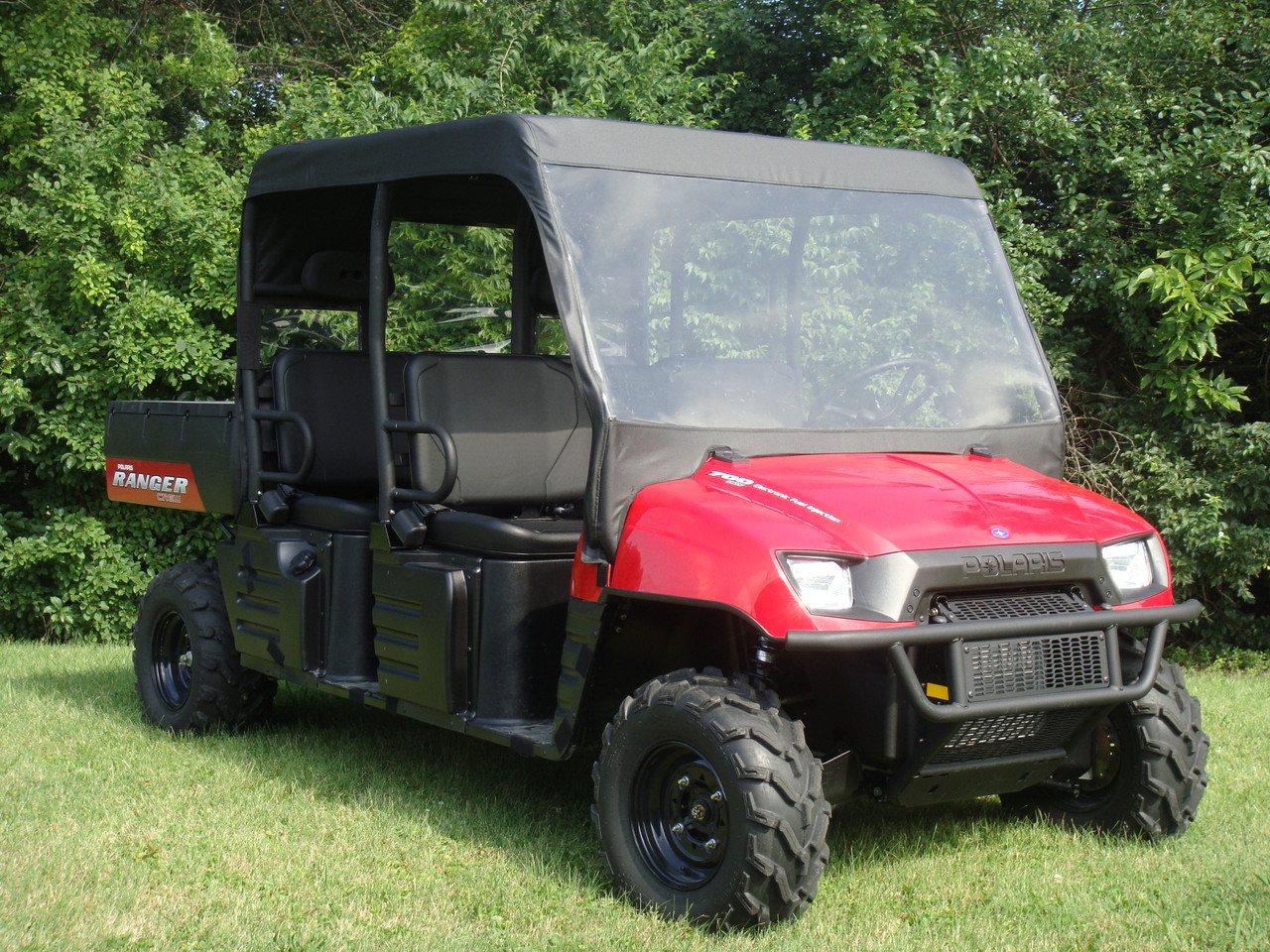 3 Star side x side Polaris Ranger Crew 700 vinyl windshield, top, rear window front and side angle view