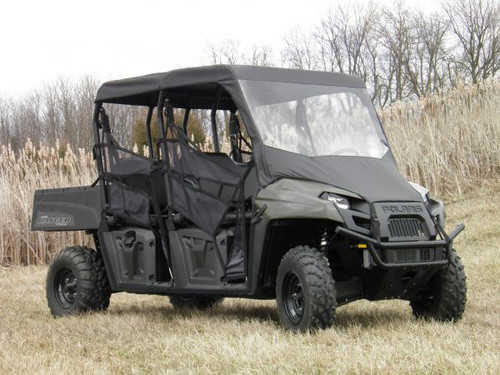 3 Star side x side Polaris Ranger Crew 570-4 vinyl windshield and top front and side angle view