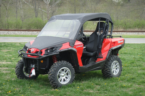 3 Star side x side can-am commander vinyl windshield and top side and front angle view