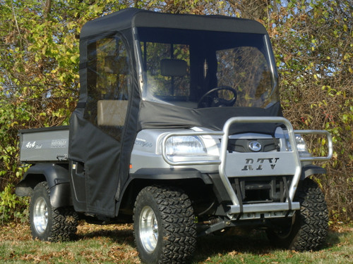 3 Star side x side Kubota RTV XG850 full cab enclosure with vinyl windshield front and side angle view