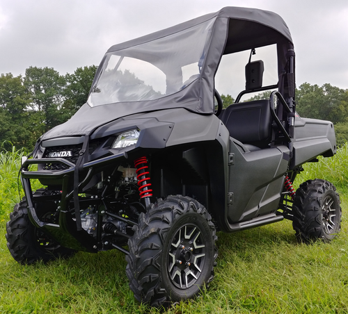 3 Star side x side Honda Pioneer 700 vinyl windshield and roof front and side angle view