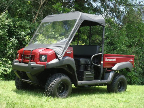 3 Star side x side Kawasaki Mule 4000/4010 vinyl windshield and top front and side angle view
