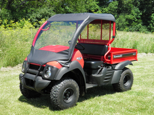 3 Star side x side Kawasaki Mule 600/610 vinyl windshield and top front and side angle view