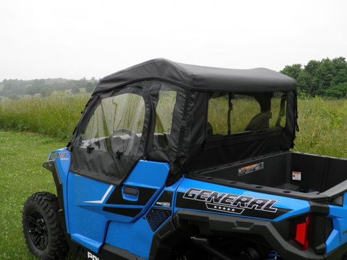 Polaris General soft doors and rear window enclosure rear and side angle view