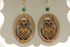 Wooden Owl Earrings with Green Swarovsky Crystals