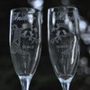 Love Birds in a Tree Wedding Flutes with Initials Carved in Tree Trunk