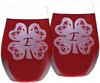 Set of 2 Shamrock Stemless Wine Glasses with initials by Design Imagery Engraving
