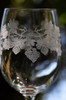 Closeup of Grape Ivy Art on Kwarx Crystal Wine Glasses