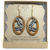 Boxed gift set of dragonfly earrings.  Teal Blue wood inlay miniature marquetry by Design Imagery Engraving.