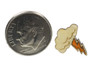 Lightning bolt and cloud earring compared to a dime for size perspective