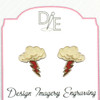 Red Lightning Bolt and Cloud earrings on decorative card by Design Imagery Engraving