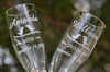 Closeup of Love Birds on a Branch on Champagne Flutes by Design Imagery Engraving