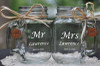 Mr and Mrs Mason Jars with choice of wood charms in a Stylish Wedding Font