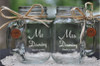 Mr and Mrs Mason Jars with choice of wood charms in an Lovely Wedding Script Font