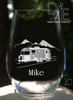 Camper in Mountains wine glass personalized by Design Imagery Engraving
