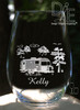 Camper in the Forest wine glass personalized by Design Imagery Engraving