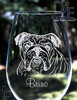 Artwork by Design Imagery Engraving offered in high resolution with complimentary personalization on both sides in a variety of stemmed and stemless sizes and styles for your English Bulldog Wine Glass