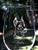 Artwork by Design Imagery Engraving offered in high resolution with complimentary personalization on both sides in a variety of stemmed and stemless sizes and styles for your Doberman Pinscher Wine Glass