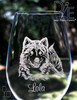 Artwork by Design Imagery Engraving offered in high resolution with complimentary personalization on both sides in a variety of stemmed and stemless sizes and styles for your Samoyed Husky or Malamute Wine Glasses