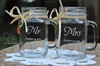 Mr and Mrs Engraved Wedding Mason Jars with Wooden Mr and Mrs Charms