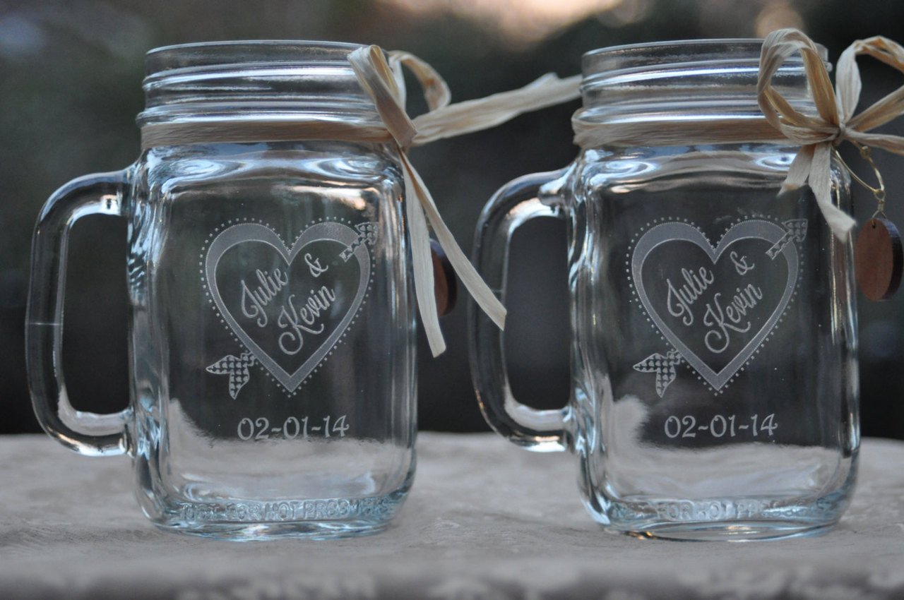 Etched Mason Jar Mug