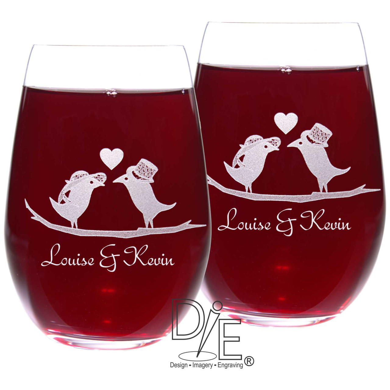 Personalised Set of 2 Red & White Wine Glass Custom Engraved 