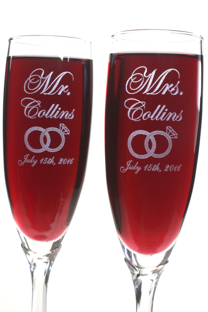 Hand Cut Personalized Mr. & Mrs. Stemless Wine Glass, 15 oz | Set of 2