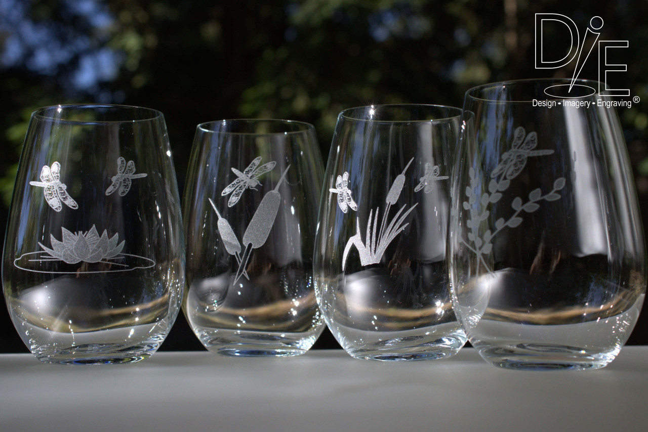 Brain and Neuron Etched Wine glasses — Right Hemisphere Designs