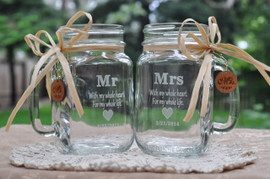 Mr and Mrs Mason Jars | With my Whole Heart | Personalized with a Date