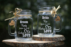 Bride and Groom Lucky in Love Mason Jars by Design Imagery Engraving