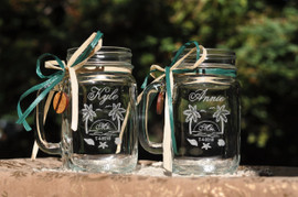 Palms Tree Bride and Groom Custom Sunset Mason Jars | Personalized