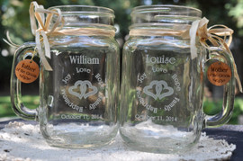 Double Heart Mason Jar Set | Personalized and Dated | Wooden Charms