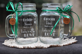 Shamrock Wedding Mason Jar Set with Cherrywood Charms