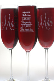 First Day, Yes Day, Best Day Crystal Champagne Flutes by Design Imagery Engraving