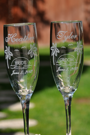 Palm Trees with Sunset Champagne Flutes by Design Imagery Engraving