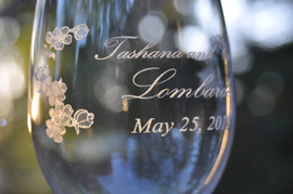 Large Crystal Wine Glass with Cherry Blossom Art