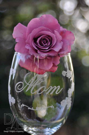 Crystal Wine Glass with Cherry Blossoms for Mom by Design Imagery Engraving