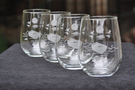 Set of 4 Fishing Canoe Wine Glasses